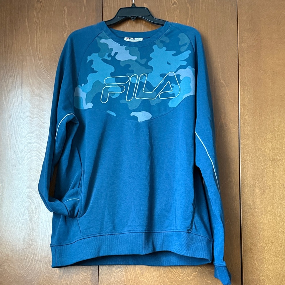 FILA Men's Teal Blue Pullover Reza Crewneck Sweatshirt with Pocket NWT XL Gift